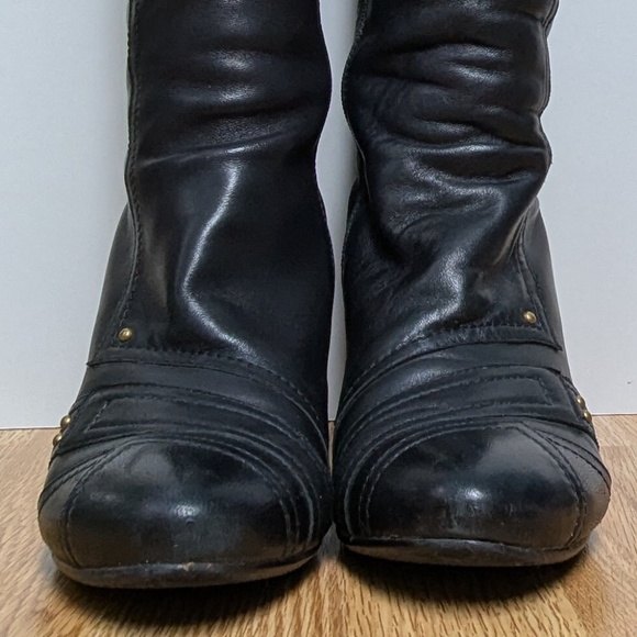 Miz Mooz Journey Black Leather Tall Boots 8.5 – Vintage – Heel Caps Worn - Picture 5 of 13